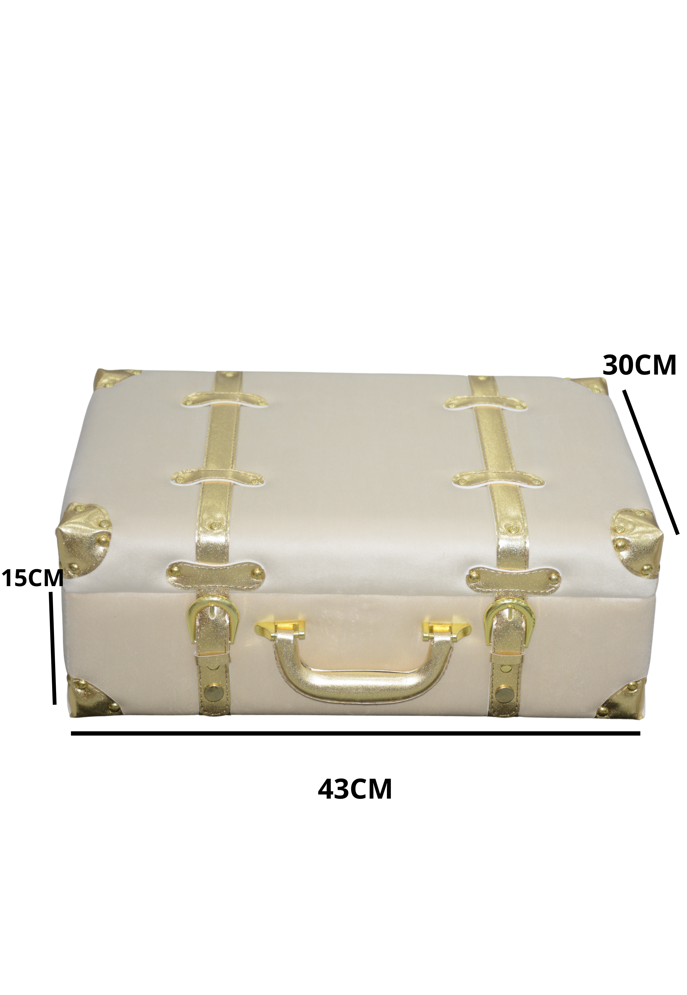 RECT VELVET BOX W/GOLDEN HANDLE 9522 BEIGE-SMALL