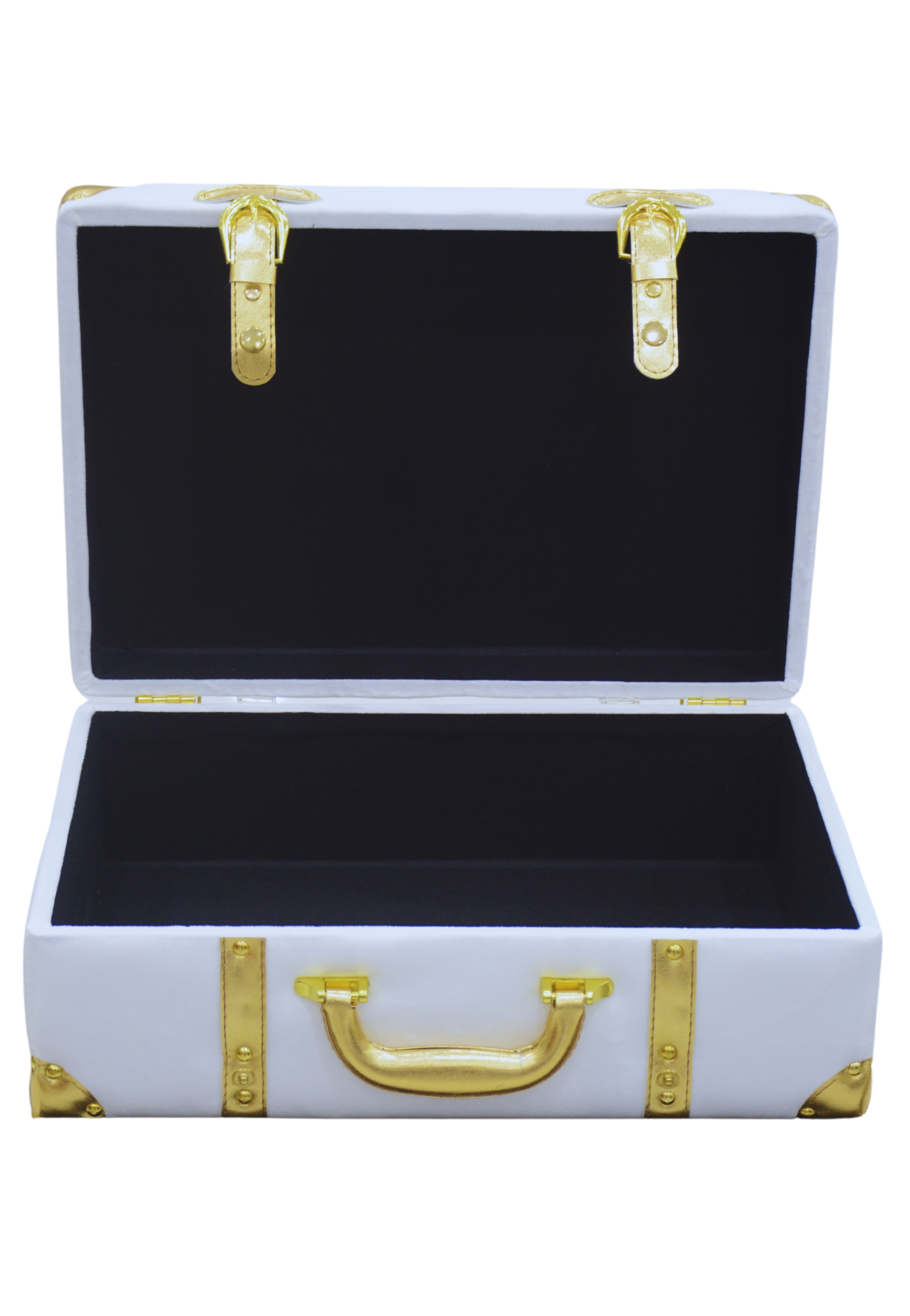 RECT VELVET BOX W/GOLDEN HANDLE 9522 WHITE-LARGE