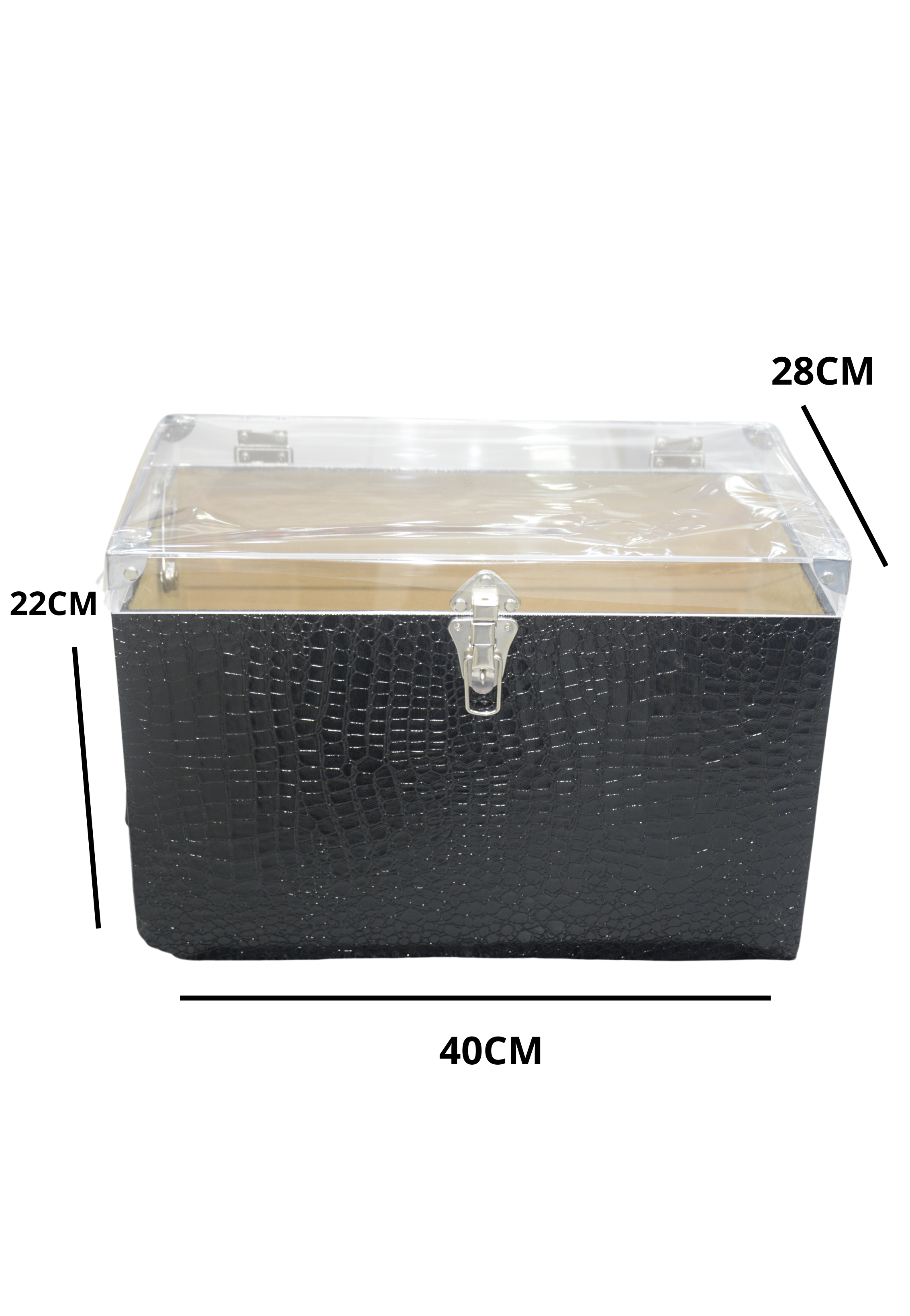 RECT WDN LEATHER GIFT BOX CROC BODY DESIGN W/GLASS LID BLACK-1SMALL