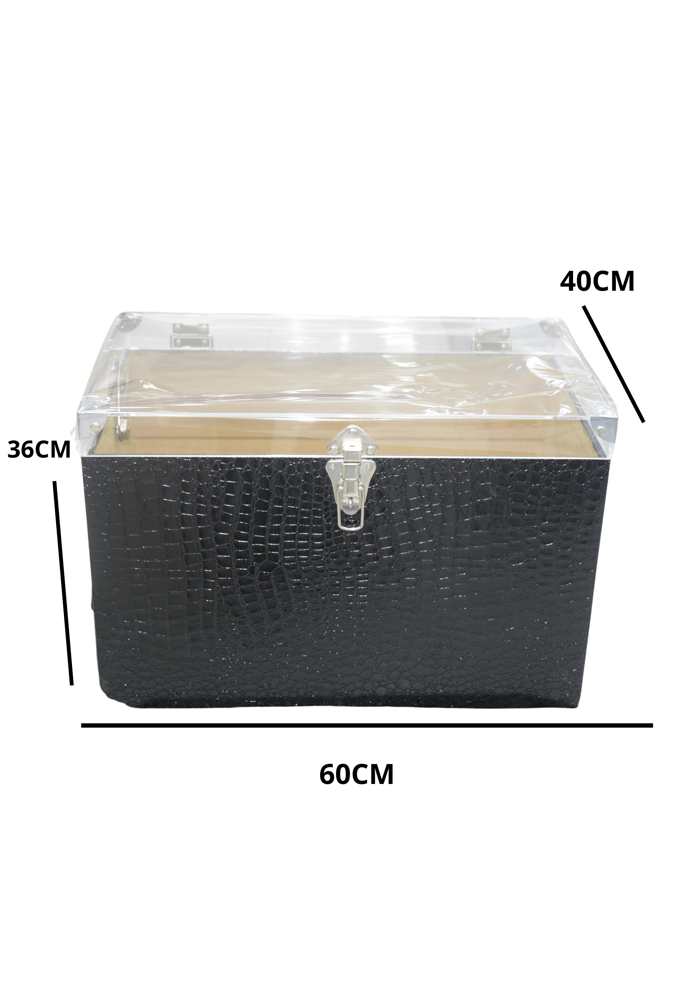 RECT WDN LEATHER GIFT BOX CROC BODY DESIGN W/GLASS LID BLACK-3LARGE