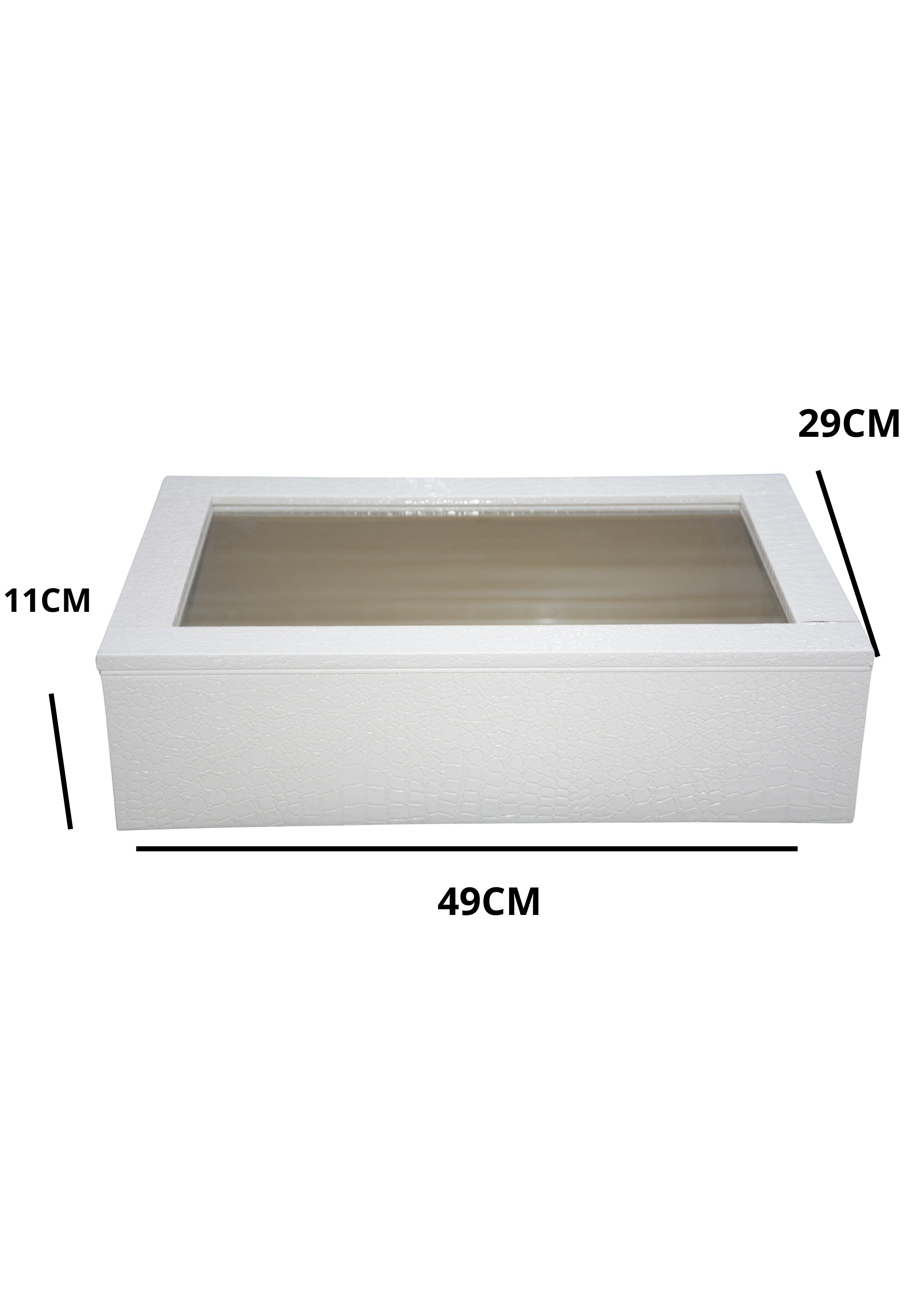 RECT WDN LTR GIFT BOX CROC BODY DES W/GLASS LID WHITE-1SMALL