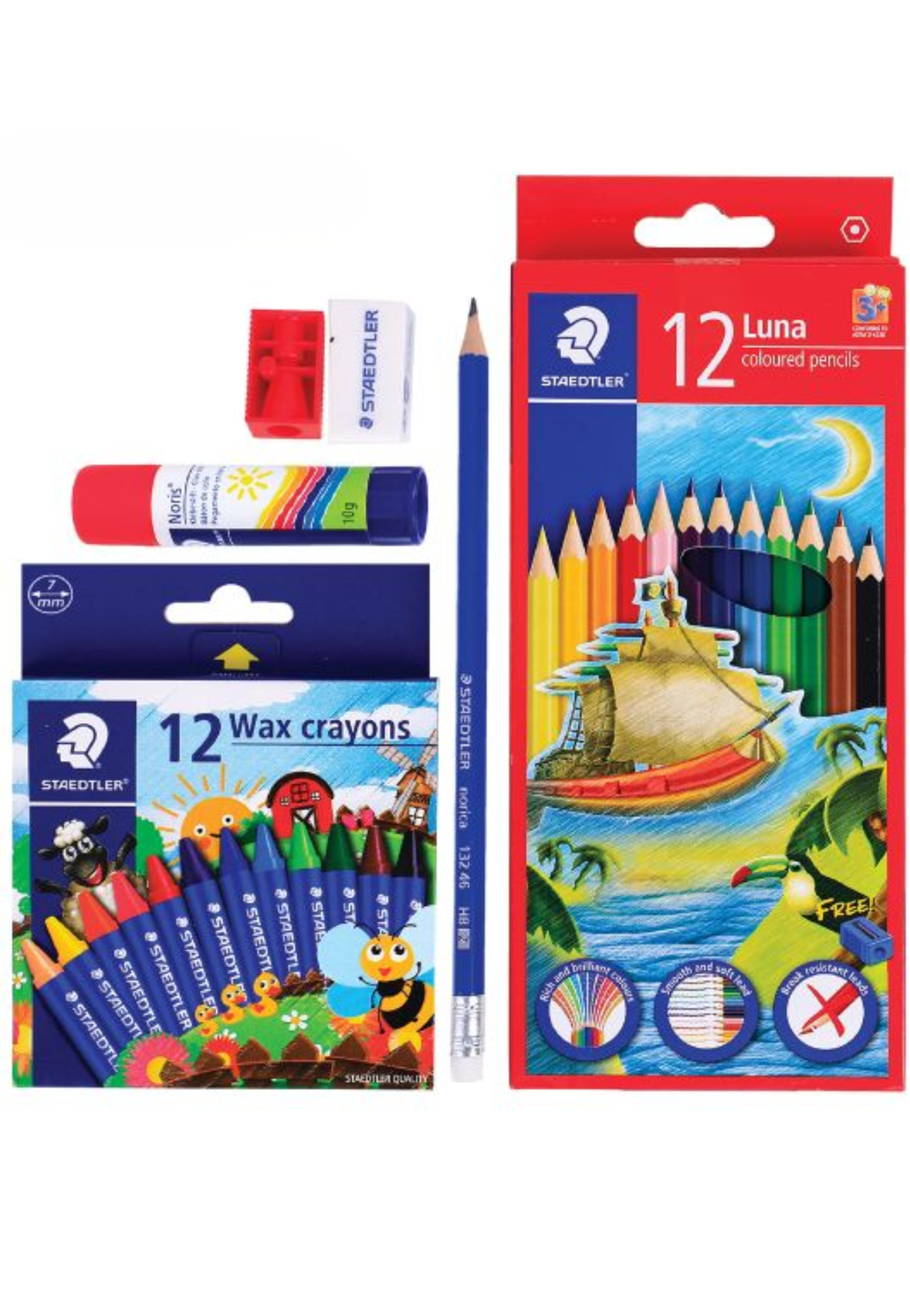 STAEDTLER NORIS+12WAX CRAYONS+LUNA PENCILS+ERASER STP-PACK-429-B