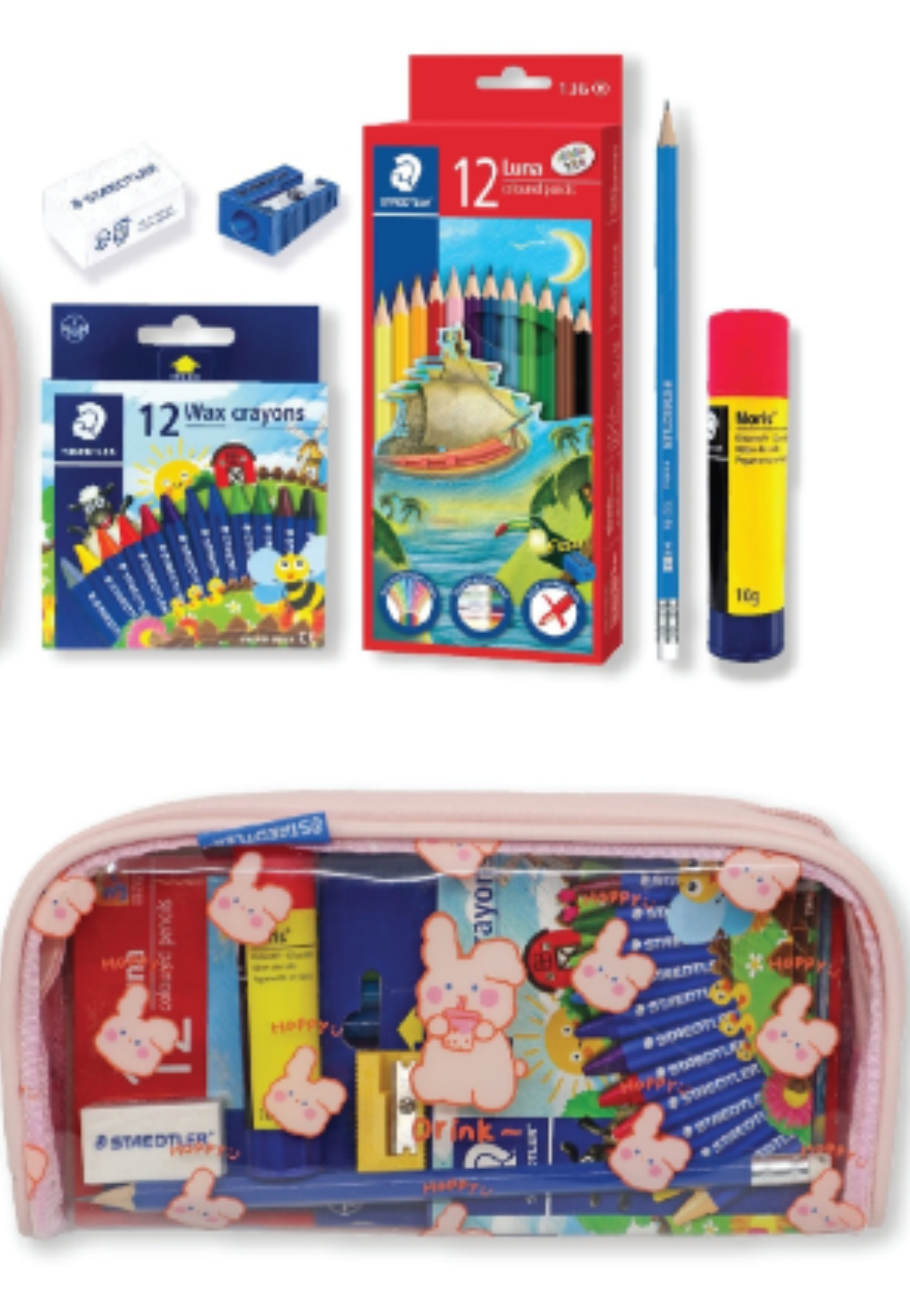 STAEDTLER NORIS+12WAX CRAYONS+LUNA PENCILS+ERASER STP-PACK-429-G