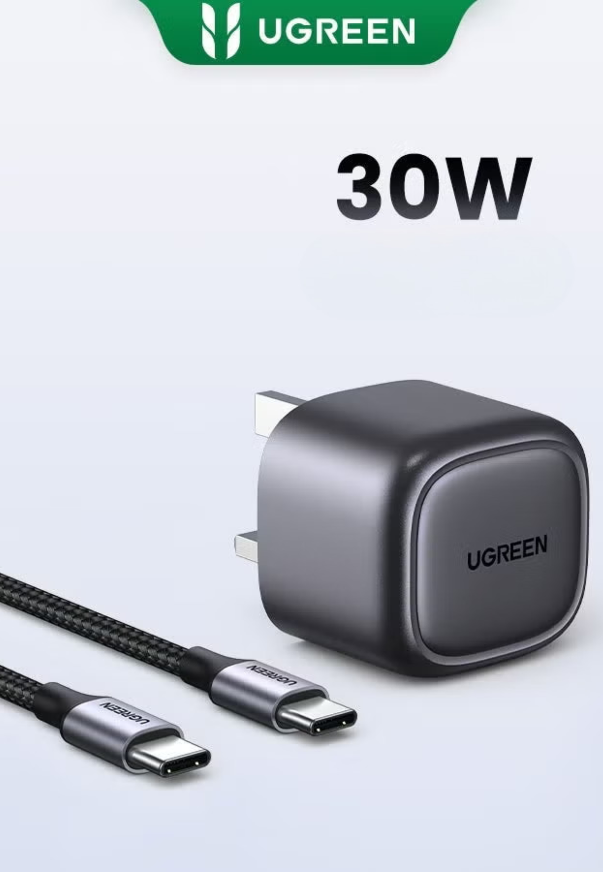 UGREEN NEXODE 30W GAN FAST CHARGER PD W/1M USB C-TYPE CABLE