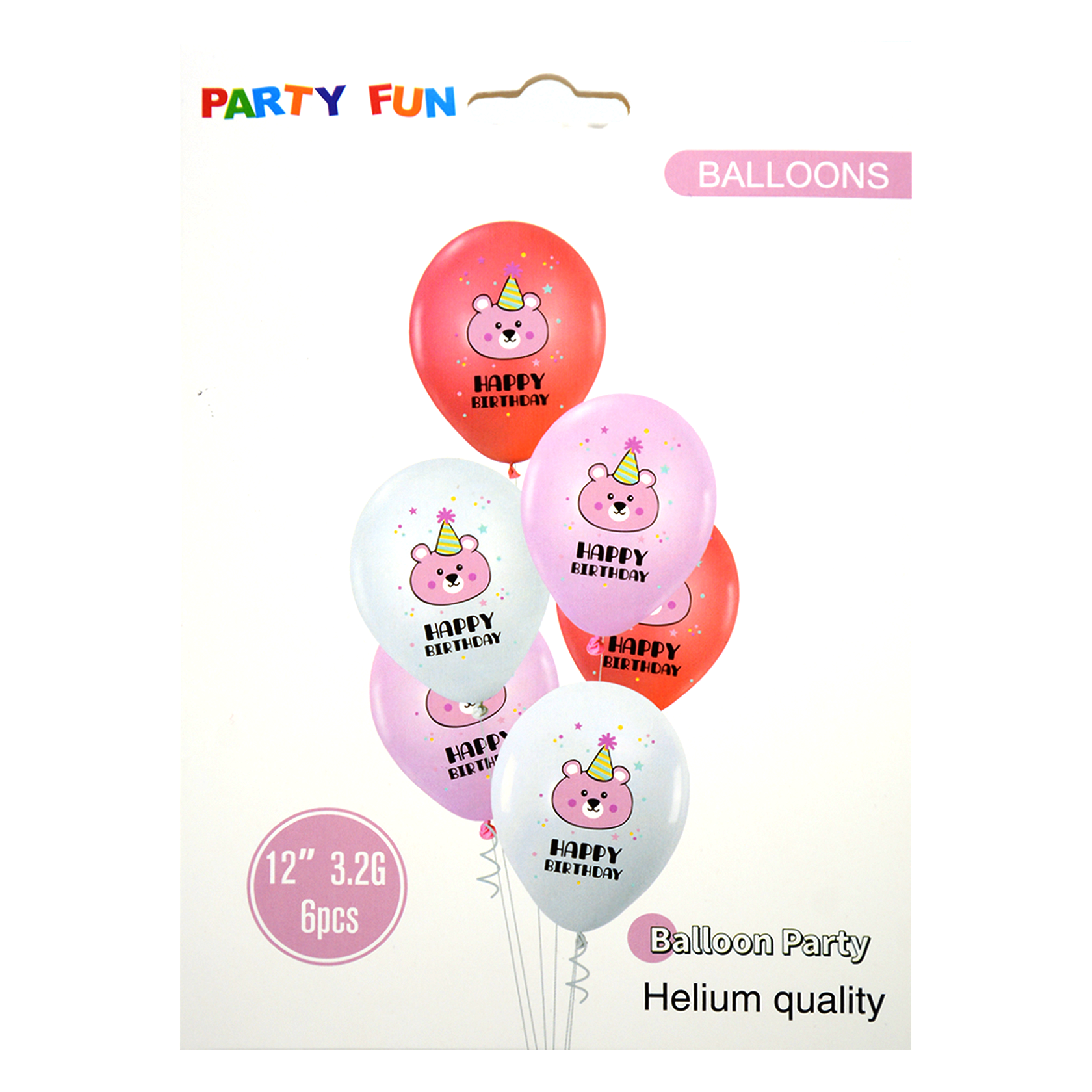 PARTY FUN HAPPY BIRTHDAY BALLOON 12" 6PCS/PKT ASSTD