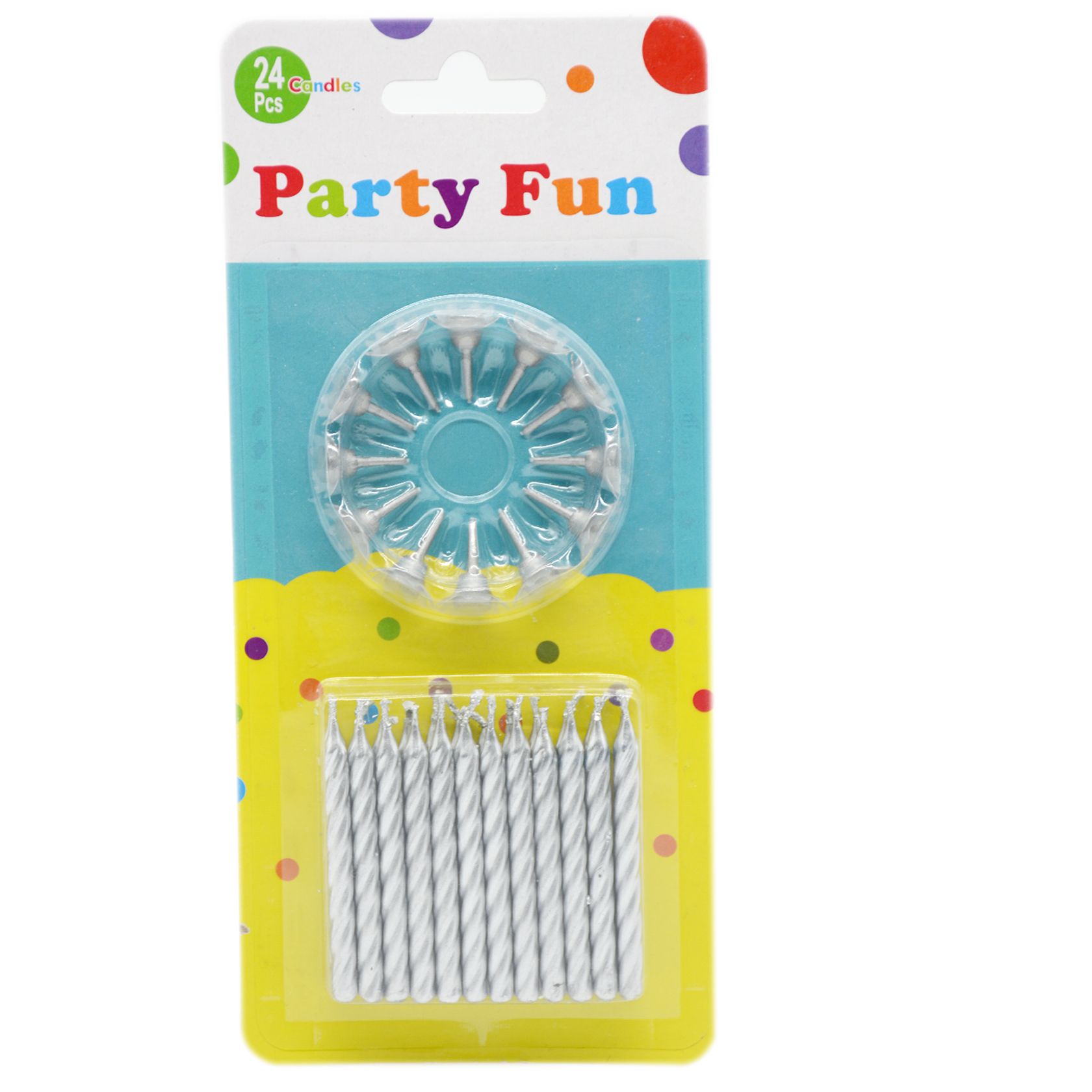 PARTY FUN BIRTHDAY CANDLE 24PCS+12HOLDER SILVER