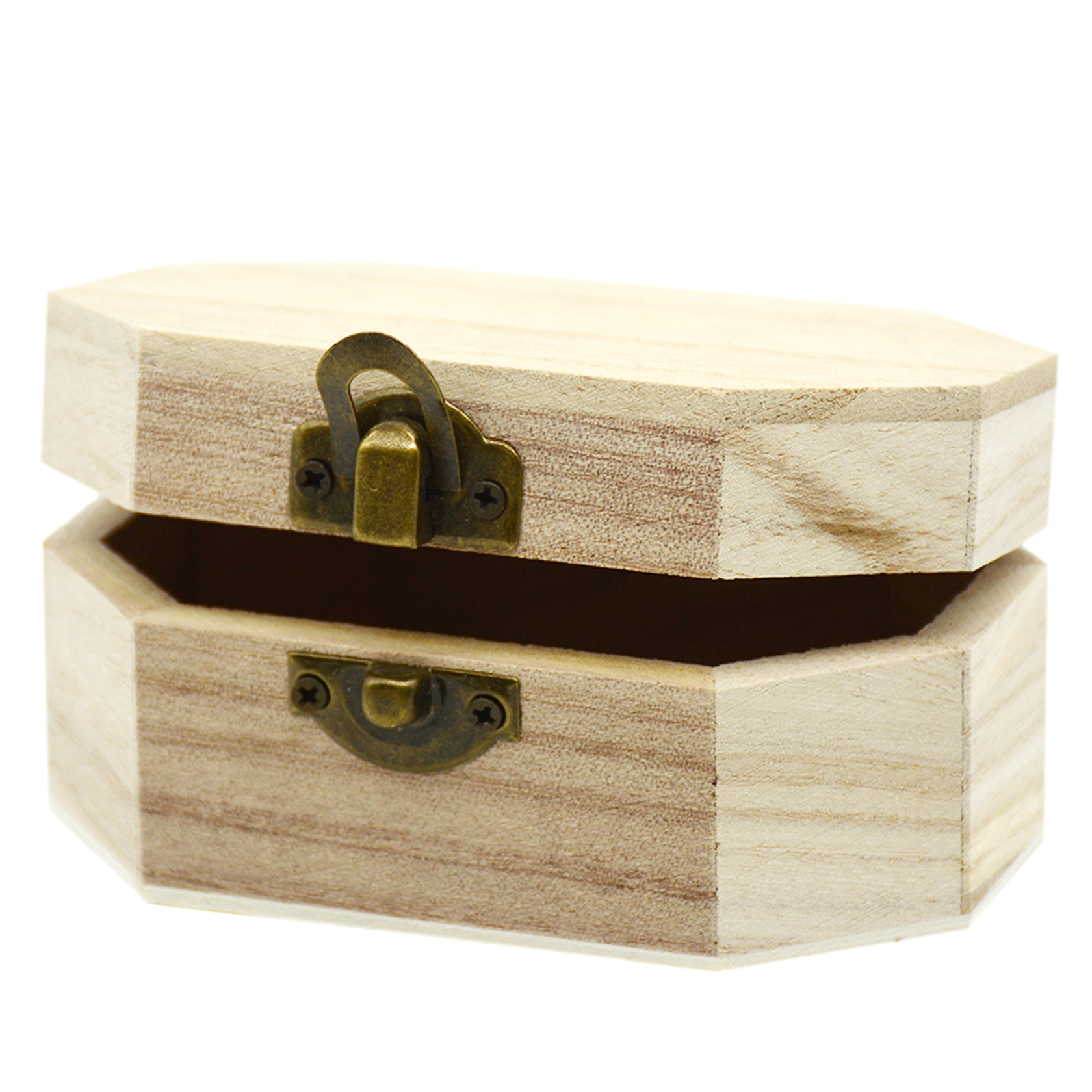 OCTAGON UNFINISHED WOODEN BOX W/HINGED LID 11X7CM-1SMALL