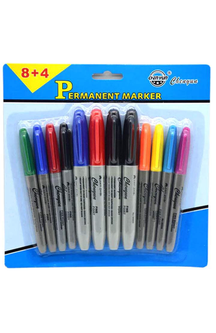 CHENYUN 12PCS PERMANENT MARKER BOLD POINT 8+4