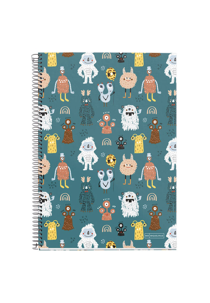 دفتر 80 صفحة 70 جرام MIQUELRIUS MR SCHOOL SPIRAL 70G 80SHT 4MM SQUARE NOTEBOOK 215X315MM-MONSTERS