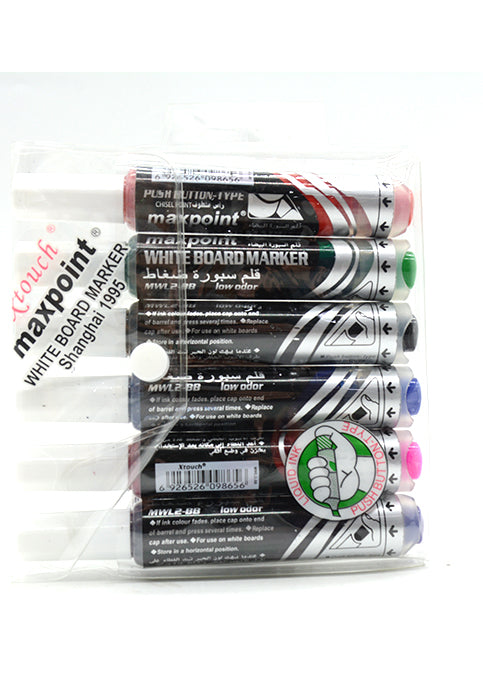 MAXPOINT WHITE BOARD MARKER 6PCS/PACK طقم اقلام سبورة ملونة _ 6 لون