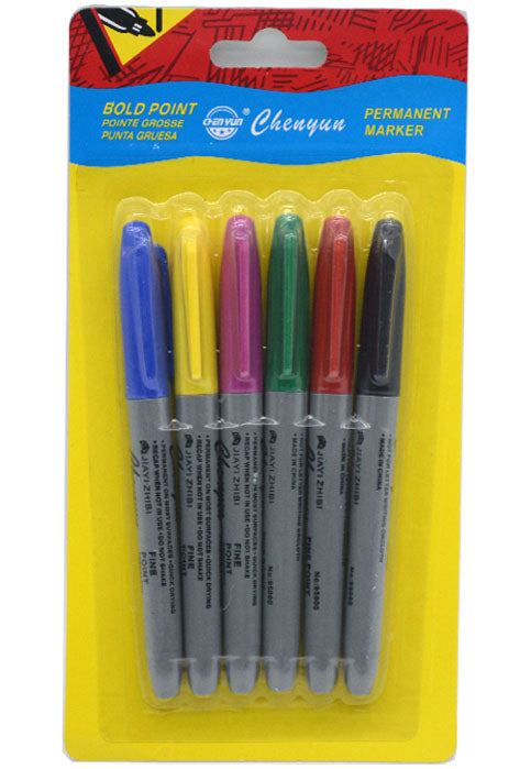 طقم اقلام فلوماستر دائمة _ 6 لون CHENYUN/YUE CAI PERMANENT MARKER BOLD POINT 6COLOR