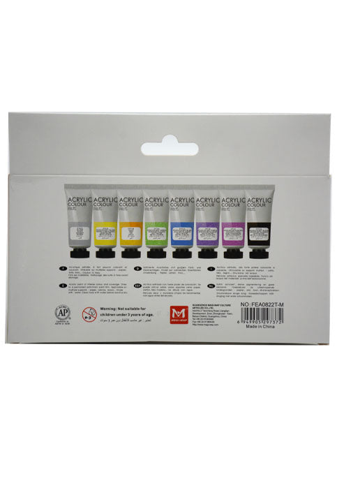 ART RANGER ACRYLIC COLOUR 8X22ML METALLIC COLOR
