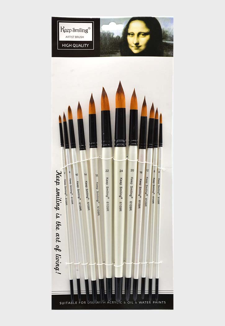 Keep Smiling - Round Artist Brush Set 12Pcs