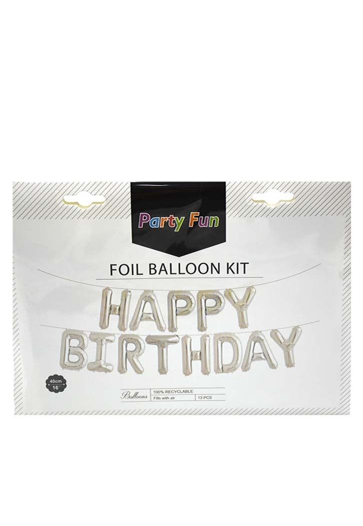 Helium Baloon Happy Birthday Silver 16"