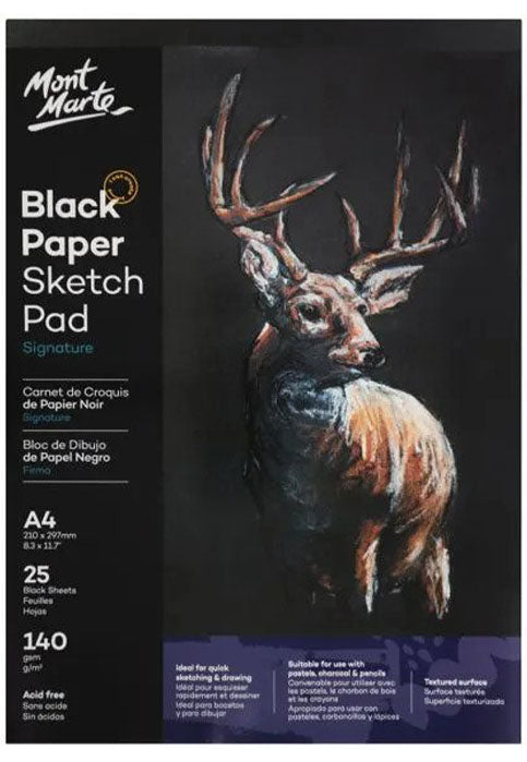 MONT MARTE BLACK PAPER SKETCH PAD 25SHT 140GSM A4 A4 دفتر رسم اسود 140غرام 25 ورقة