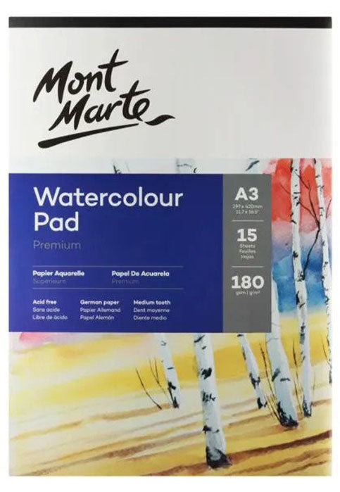 MONT MARTE WATER COLOUR PAD 15SHEET 180GSM A3
