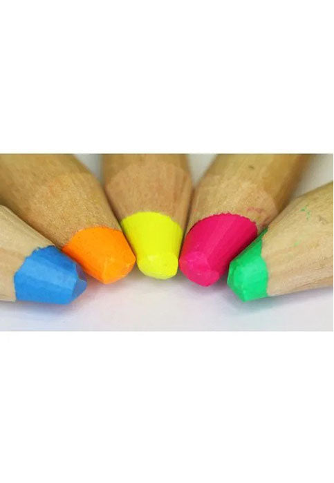 MONT MARTE JUMBO FLUORO PENCILS W/JUMBO SHARPENER 6PCS BLISTER