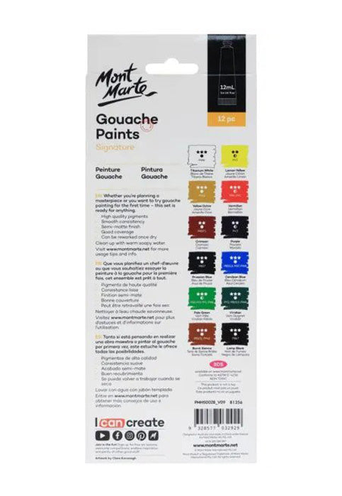 طقم انابيب الوان غواش - مونت مارت MONT MARTE GOUACHE PAINTS SIGNATURE 12COLX12ML