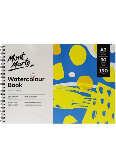 MONT MARTE SPIRAL WATERCOLOUR BOOK 190GSM 30SHT A3
