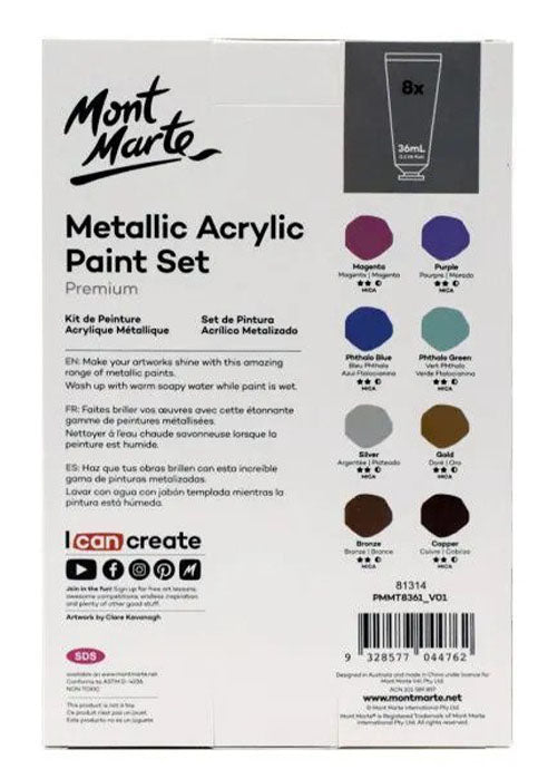 طقم الوان اكرليك لماع - مونت مارت MONT MARTE METALLIC ACRYLIC PAINT SET 8COLX36ML