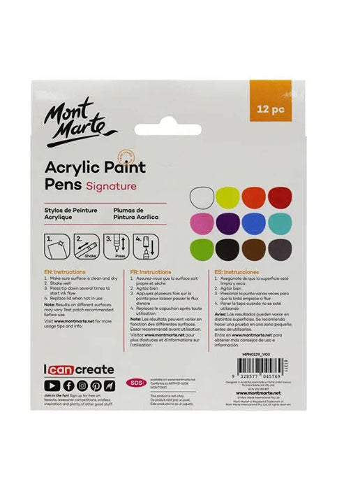 MONT MARTE SIGNATURE ACRYLIC PAINT PENS 12PCS/PACK (FINE TIP)