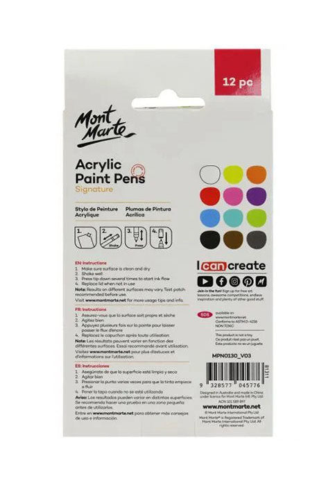 MONT MARTE SIGNATURE ACRYILC PAINT PENS 12PCS/PACK (BROAD TIP)