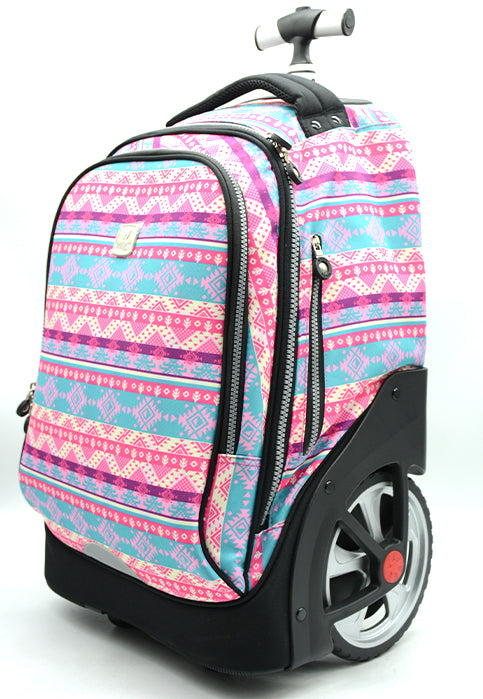 حقيبة مدرسية عجلات تروليWIRES BIG WHEEL PRINTED TROLLEY BAG BLACK PINK PRINT