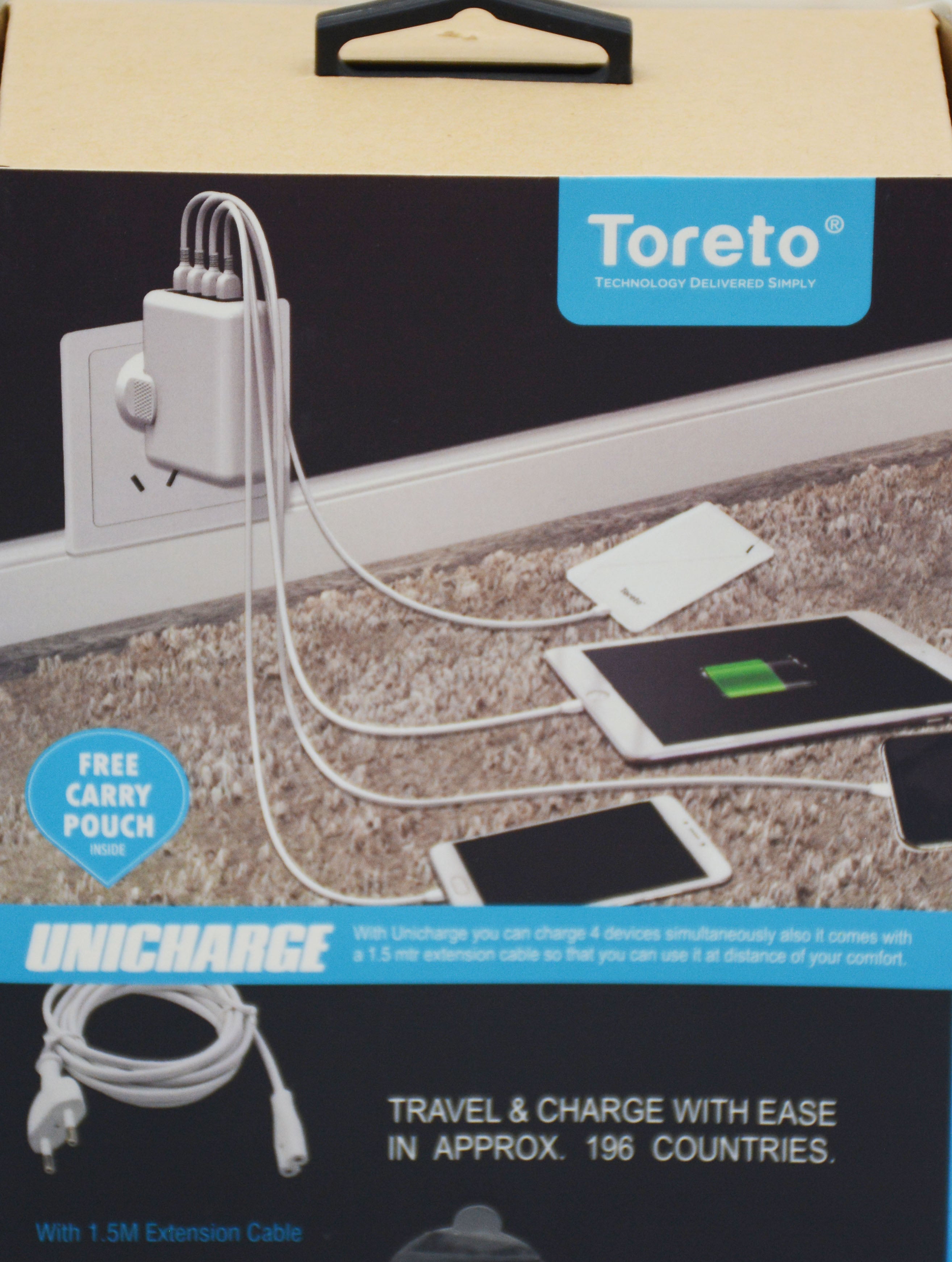 شاحن منزلي _4 منافذ - توريتو TORETO TRAVEL CHARGER MULTI 4 PORTS & 4 EXTENSIONS TOR-504