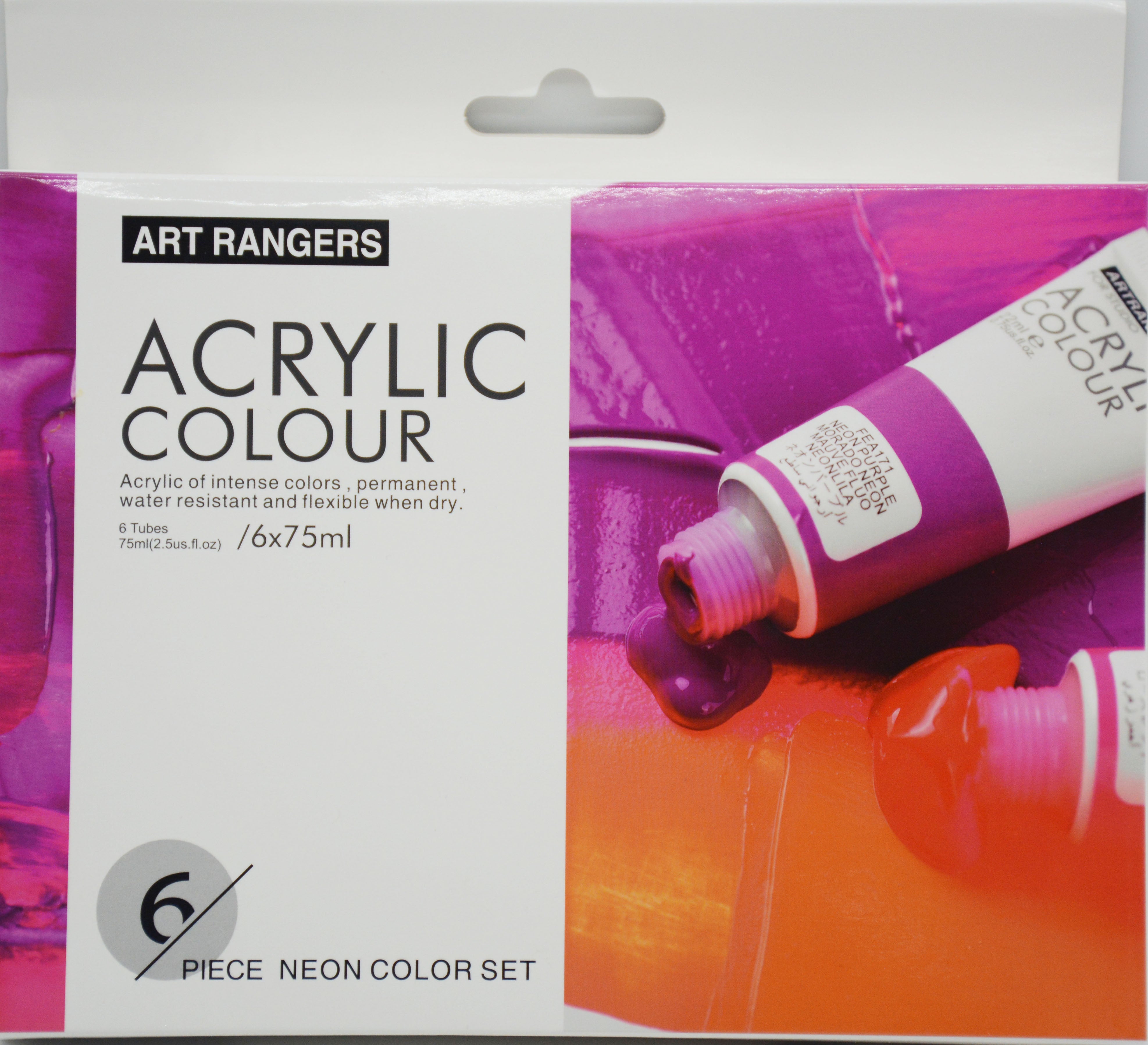 ART RANGER ACRYLIC COLOUR 6PIECE SET 6X75ML-NEON COLOR