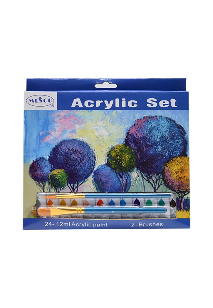 Mesco - Acrylic Set 24X12ML + 2 Brushes