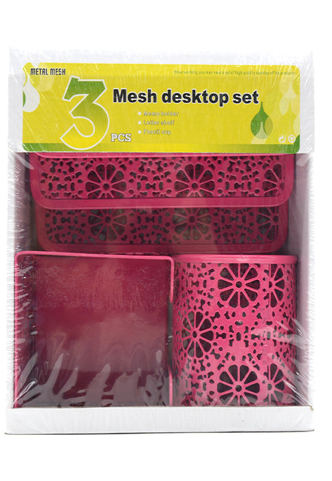 METAL MESH DESKTOP 3PCS SET-FUSHCIA