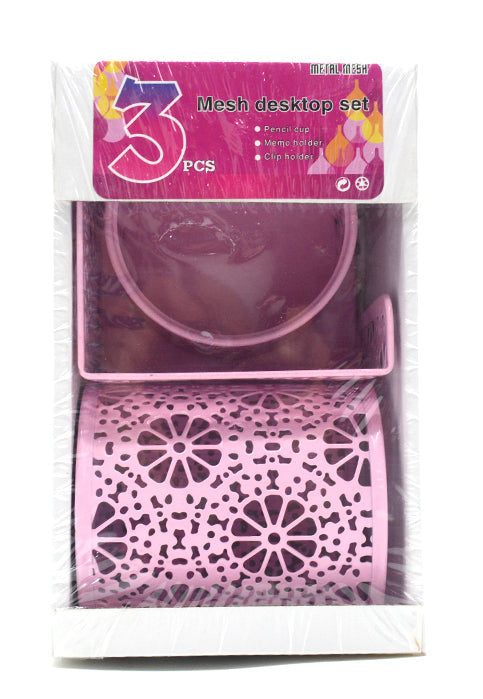 METAL MESH DESKTOP SET 3PCS SET-PINK