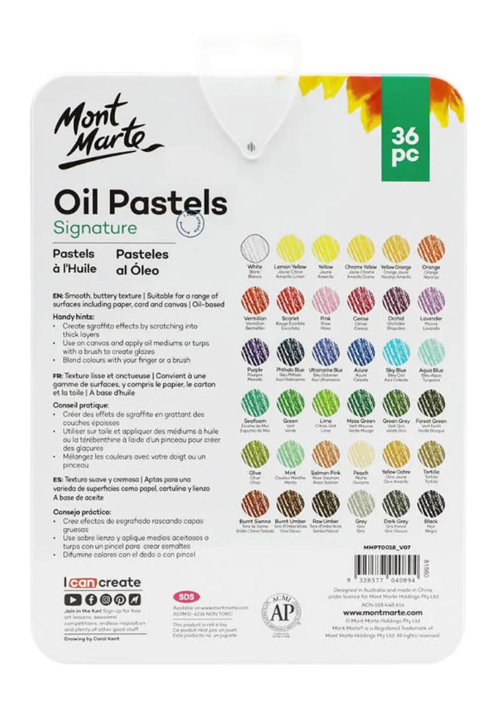MONT MARTE SIGNATURE OIL PASTELS 36PCS IN RECTANGLE TIN