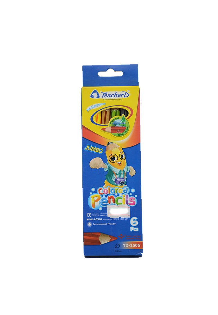 طقم اقلام خشبية ملونة حجم كبير 6 لون