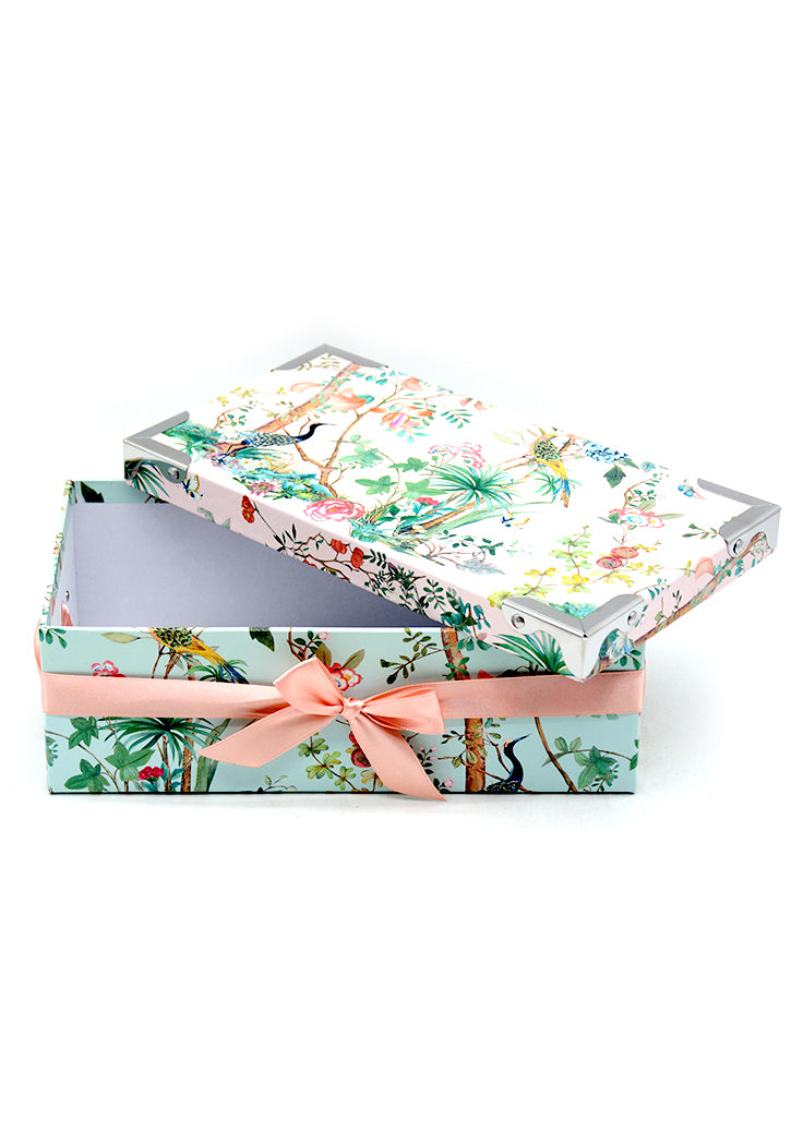 RECTANGLE PAPER GIFT BOX FLOWER DESIGN W/METAL CORNER&HANDLE-4