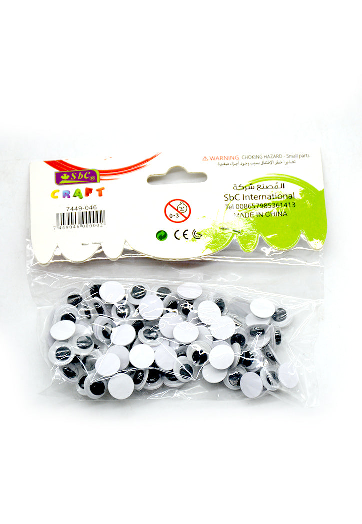 SBC CRAFT MOVING EYES BLACK/WHITE 10MM W/STICKER 90PCS/PKT