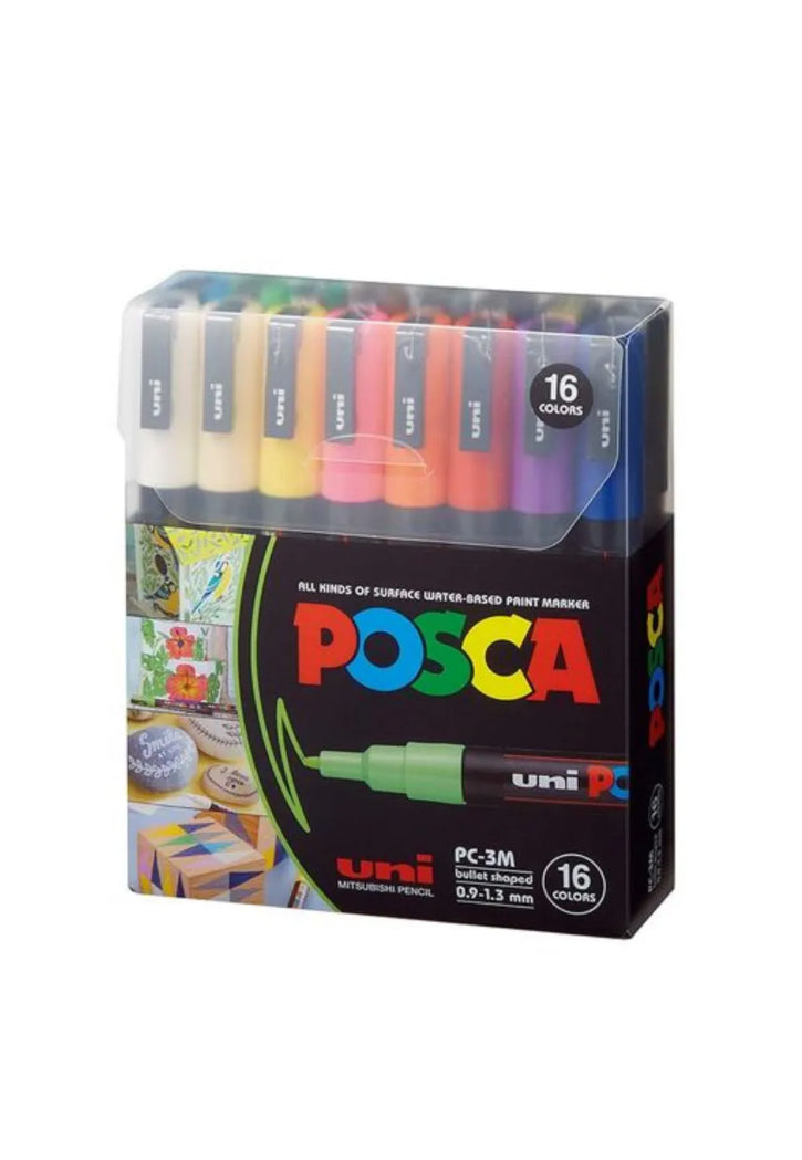 UNI POSCO BULLET SHAPED WATER BASED MARKER 0.9-1.3MM 16COLORS PACK