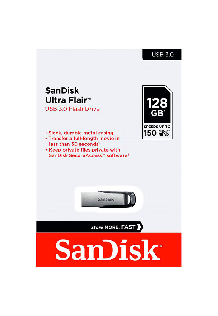 SANDISK ULTRA FLAIR USB 3.0 FLASH DRIVE 128GB