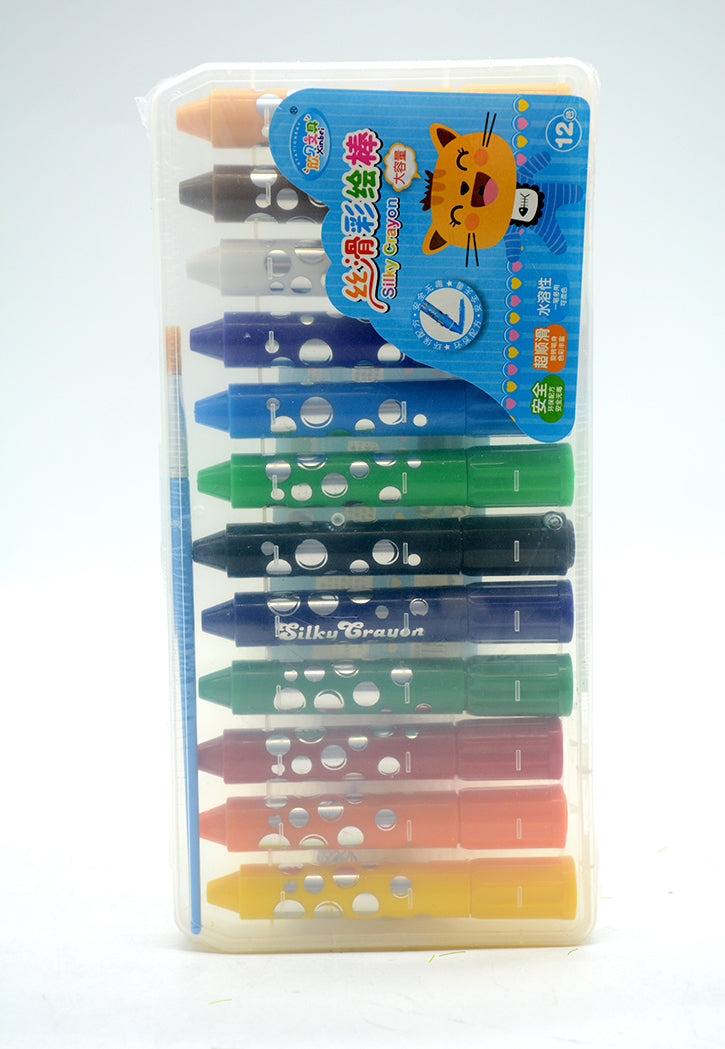 XINBEI 12PCS SILKY CRAYONS W/BRUSH IN PLASTIC BOX-9002