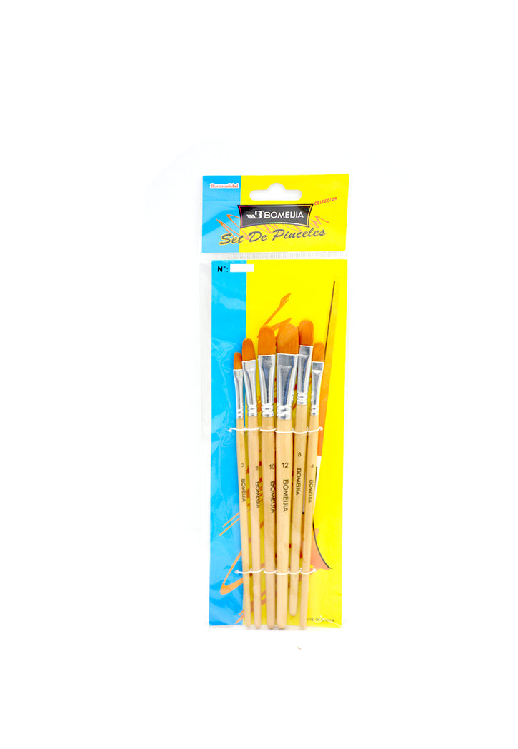 BOMEIJIA WOOD ARTIST FLAT PAINT BRUSH 6PCS PACK