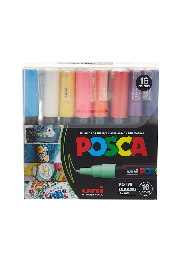 UNI POSCO BULLET SHPAED WATER BASED PAINT MARKER 0.7MM 16COLORS PACK