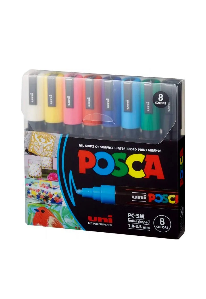 UNI POSCA BULLET SHAPED WATER BASED PAINT MARKER 1.8-2.5MM 8COLORS PACK