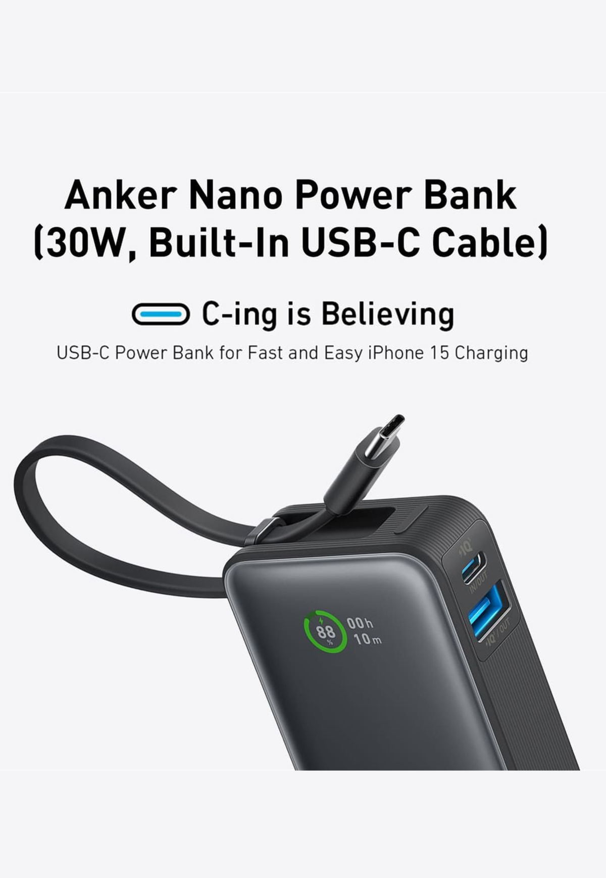 ANKER 533 POWERBANK 30W USB C CABLE-A1259H11