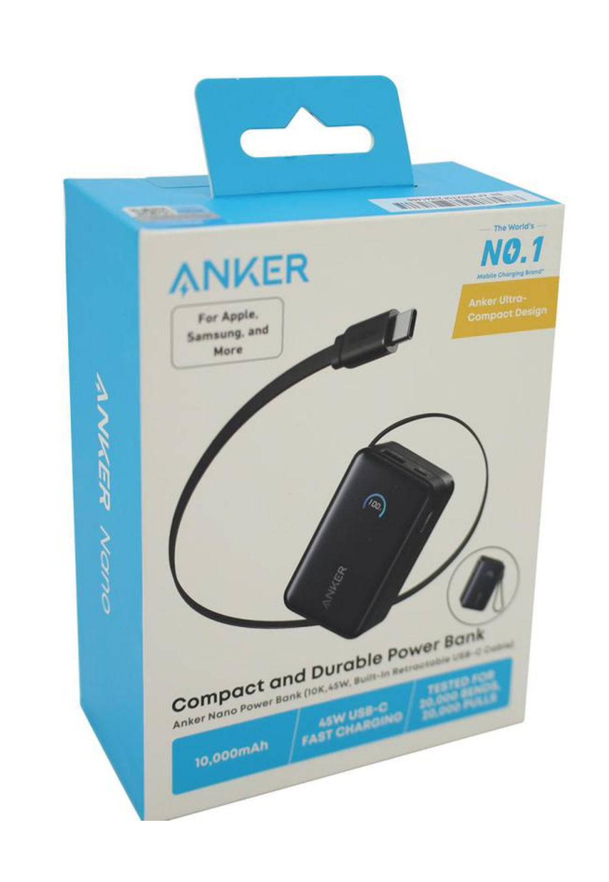 ANKER POWER BANK 10000mAh 45W BUILT IN RETRACTABLE USB-C CABLE BLACK