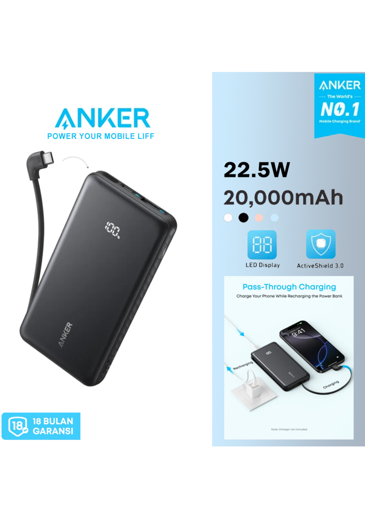 ANKER POWERBANK 20000MAH 22.5W BUILT IN "C"