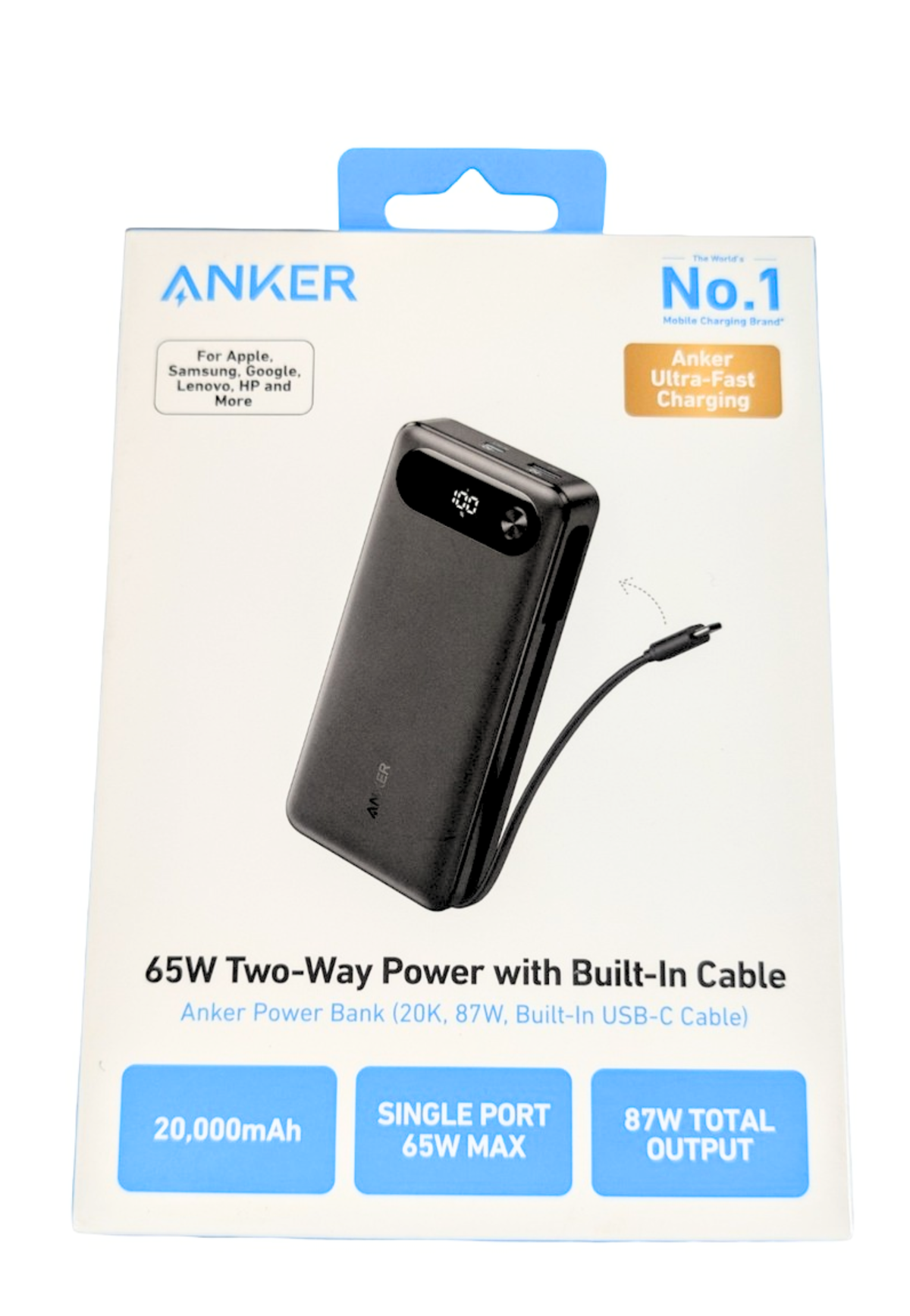 ANKER POWER BANK 20000mAH 2WAY POWER W/ BUILT-IN CABLE
