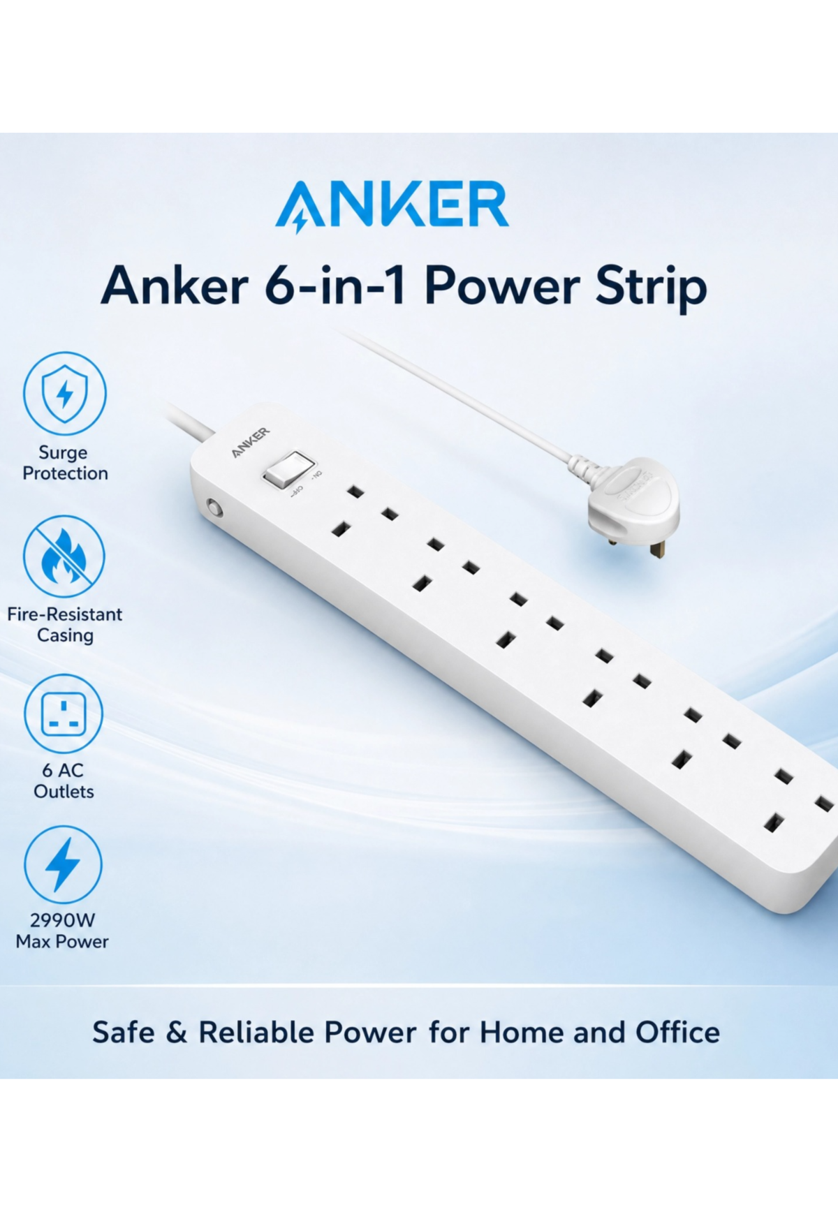 ANKER POWER STRIP 6-IN-1 WHITE-A91F3K21