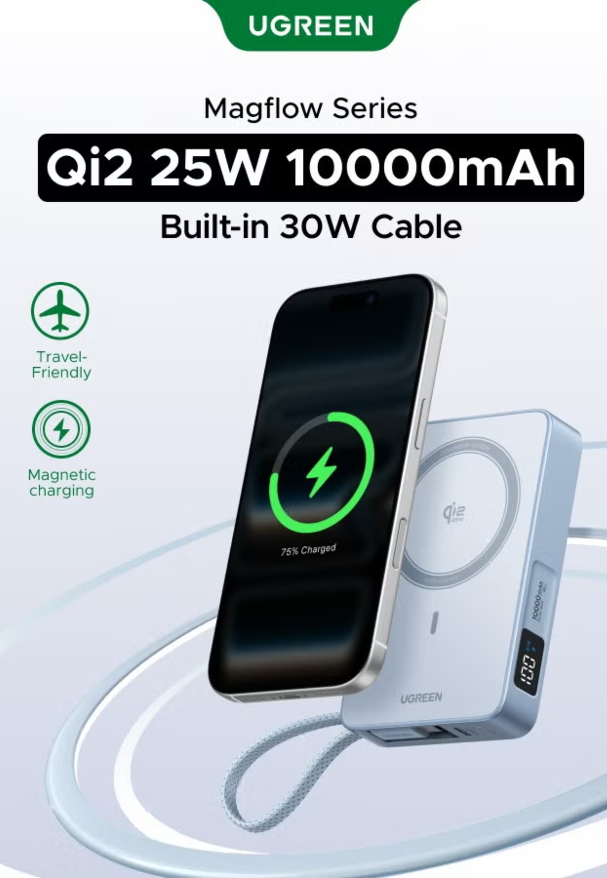 UGREEN MAGNETIC WIRELESS POWERBANK 10000MAH 25W GRAY