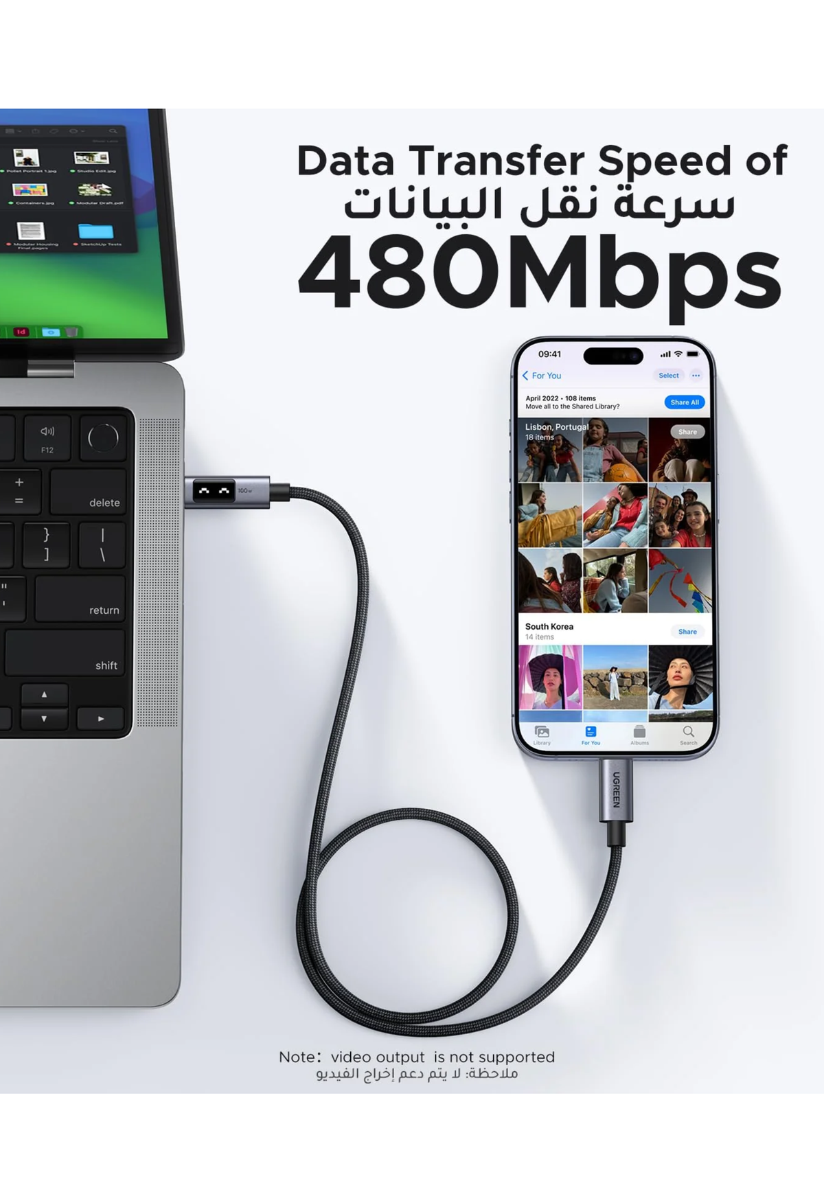 UGREEN ROBOT SMART DIGITAL DISPLAY USB-C RO USB-C 100W 3M BRAIDED CABLE-GRAY