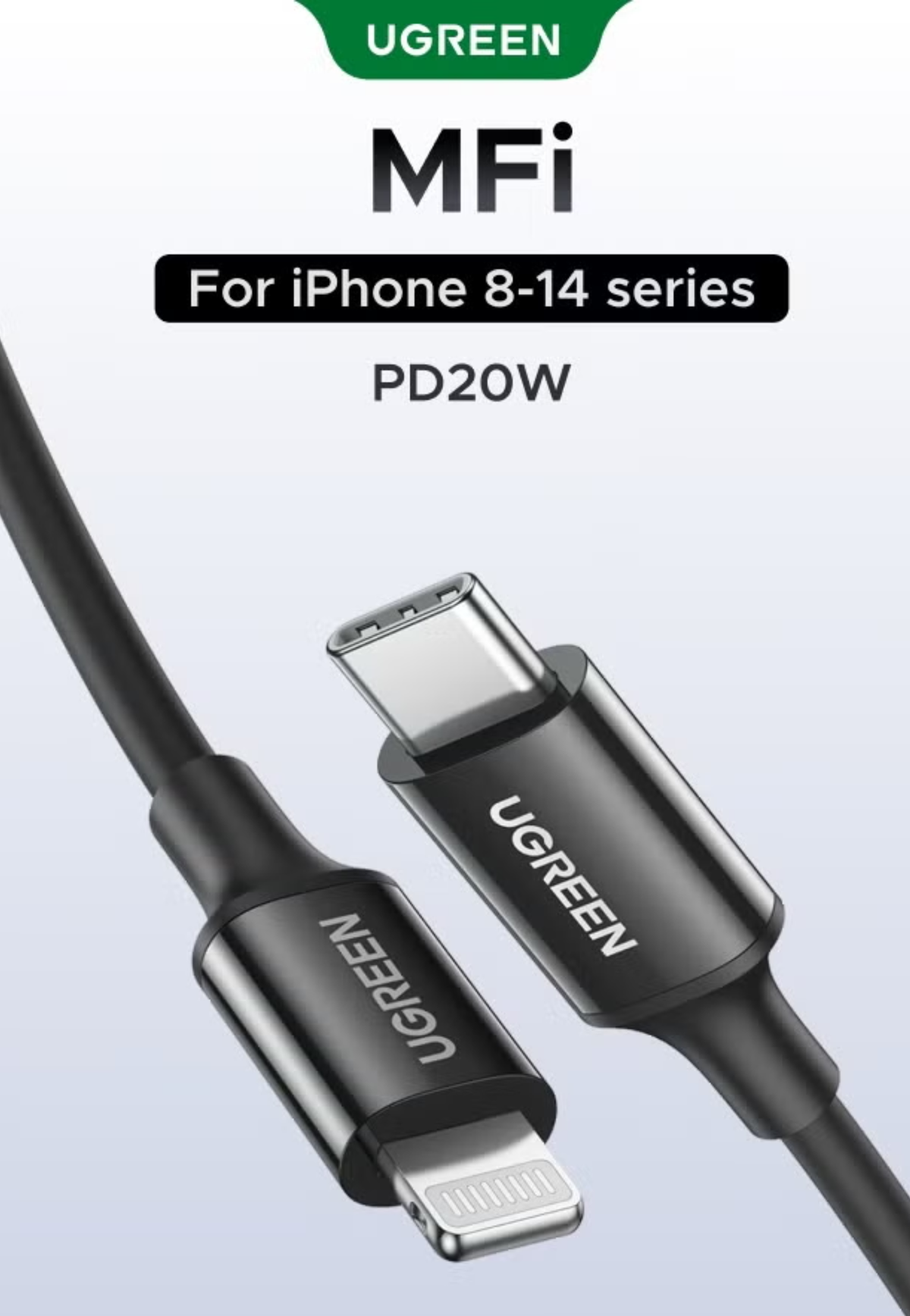 UGREEN USB-C TO LIGHTNING CABLE 2M BLACK OR WHITE